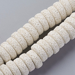 Белый Бусы из натуральной лавы, окрашенные, Плоский круглый / диск, белые, 15~16x5~6 мм, отверстие : 2 мм, около 34 шт / нитка, 7.80'' (19.8 см)