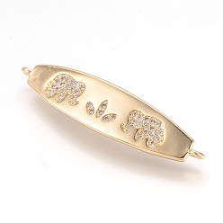 Real 18K Gold Plated Brass Micro Pave Cubic Zirconia Links, Real 18K Gold Plated, Elephant, 8.5x37.5x2mm, Hole: 1mm