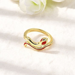 Красный Латунные эмалевые манжеты для женщин, змея, реальный 18 k позолоченный, стойки покрытие, долговечный, без свинца и без кадмия, красные, 13 мм, размер США 5 3/4 (16.3 мм)