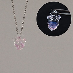 Clear Ocean Handmade Lampwork Heart Pendant 201 Stainless Steel Cable Chain Necklaces, Stainless Steel Color, Clear, 17.72 inch(45cm)