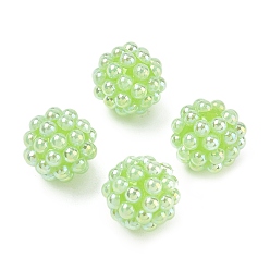 Light Green Opaque Acrylic Beads, Berry Besds, Round, with ABS Simulated Pearl, AB Color Plated, Light Green, 20x19~19.5mm, Hole: 3mm