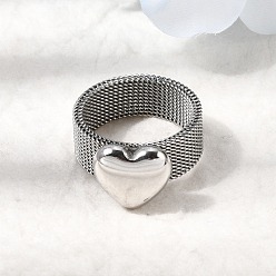 Нержавеющая Сталь Цвет 304 кольца для пальцев из нержавеющей стали для женщин, сердце, цвет нержавеющей стали, 13x12.5 мм, внутренний диаметр: 18.2 мм