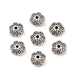 Thailand Sterling Silver Plated Сплавочные овальные бусины тибетского стиля , цветок, без кадмия и без свинца, Таиланд, стерлинговое серебро, покрытие, 6.5x7.5x4.5 мм, отверстие : 1.2 мм