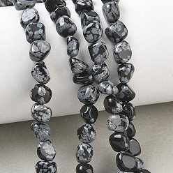 Obsidienne De Flocon De Neige Naturelles Obsidienne perles brins, nuggets, pierre tombée, 6~8.5x6~7.5x5~8mm, Trou: 0.9mm, Environ 27~35 pcs/chapelet, 9.84~11.02'' (25~28 cm)