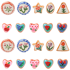 Mixed Shapes 20шт. 10 стили, цветочная тематика, фарфоровые бусины ручной работы, яркие глазированный фарфор, разнообразные, 13.5~19.5x12~20.5x5.5~10.5 мм, отверстие : 1.2~1.8 мм, 2 шт / стиль