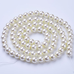 Creamy White Glass Pearl Beads Strands, Pearlized, Round, Creamy White, 10mm, Hole: 1mm, about 80pcs/strand, 32 inch