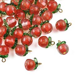 Red 40Pcs Transparent Resin with Transparent Glass Pendants, with Iron Findings, Apple Charms, Red, 16mm, Hole: 2mm