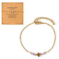 Золотой Маленькие фиолетовые крестовые браслеты из нержавеющей стали, с аметистом, 5/8 дюйм (1.65~1.7 см)