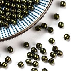 Dark Olive Green Czech Glass Beads, Round, Dark Olive Green, 4mm, Hole: 0.8mm, about 1170pcs/bag