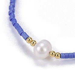 Royal Blue Adjustable Nylon Cord Braided Bead Bracelets, with Japanese Seed Beads and Pearl, Royal Blue, 2 inch~2-3/4 inch(5~7.1cm)