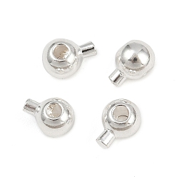 925 Sterling Silver Plated Brass Crimp Beads, Cadmium Free & Lead Free, Round, 925 Sterling Silver Plated, 4.5x3.5x3mm, Hole: 1.2mm