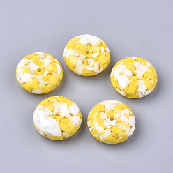 Yellow Resin Beads, Imitation Gemstone Chips Style, Flat Round, Yellow, 26x10mm, Hole: 3mm