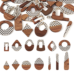 Белый 26 шт. 13 стильные подвески из непрозрачной смолы и орехового дерева с принтом, геометрические подвески в горошек, разнообразные, белые, 28~66.5x7.5~28.5x3~4 мм, отверстие : 1.4~2 мм, 2 шт / стиль