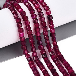 Medium Violet Red Dyed Natural Agate Beads Strands, Faceted Table Cut Cube, Medium Violet Red, 3~3.5x3.5~4x3~3.5mm, Hole: 0.8mm, about 92~111pcs/strand, 12.24~14.92''(31.1~37.3cm)