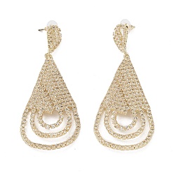 Golden Brass Micro Pave Cubic Zirconia Stud Earrings, Teadrop, Golden, 88x34.5mm