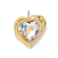 Настоящее золото 18K Латунные микро проложить кубического циркония подвески, сердце прелести, реальный 18 k позолоченный, 30x28x15 мм, отверстие : 4.5x3 мм