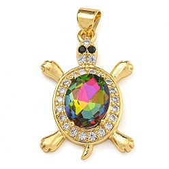 Разноцветный Черепаховая стойка покрытие латунь микропаве кубические цирконии подвески, без кадмия и без свинца, долговечный, реальный 18 k позолоченный, красочный, 25x17x5.5 мм, отверстие : 4x3.5 мм