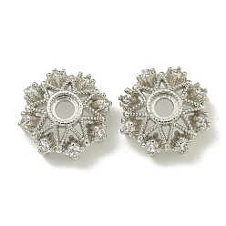 Платина Покрытие стойки латунь микро паве прозрачные колпачки из кубического циркония, долговечный, без свинца и без кадмия, цветок, платина, 14x5.5 мм, отверстие : 2.8 мм