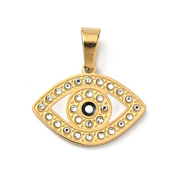 Золотой 304 нержавеющей стальной эмали подвески, Злые чары глаз, со стразами, ионное покрытие (ip), золотые, 17x22.5x2 мм, отверстие : 6.5x4.5 мм