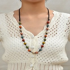 Круглые Богемные длинные ожерелья ручной работы из цветного фарфора с бусинами из вощеного шнура для женщин, круглые, 34.65 дюйм (88 см)