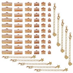 Plaqué 18K Or Véritable Extrémités de sertissage de ruban en laiton plaqué longue durée et rallonge de chaîne, réel 18 k plaqué or, 70 pcs / boîte
