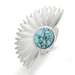 Синтетическая Бирюза 304 манжеты из нержавеющей стали с синтетической бирюзой, веерные открытые кольца для женщин и мужчин, цвет нержавеющей стали, 39.5x26.5 мм, внутренний диаметр: регулируемый.