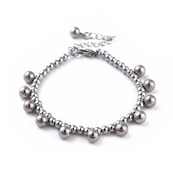 Stainless Steel Color Tarnish Resistant 304 Stainless Steel Charm Bracelets, with Lobster Claw Clasps and Extension Chains, Stainless Steel Color, 7-1/4 inch(18.5cm), 4mm