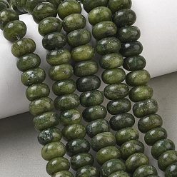 Green Dyed Natural Chinese Jade Southern Jade Beads Strands, Smooth Rondelle, Green, 10~10.5x6mm, Hole: 1.2mm, about 61pcs/strand, 14.96''(38cm)