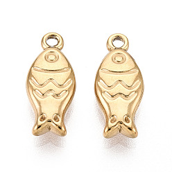 Настоящее золото 18K 304 из нержавеющей стали рыба прелести, ионное покрытие (ip), реальный 18 k позолоченный, 15x6.5x3 мм, отверстие : 1.4 мм