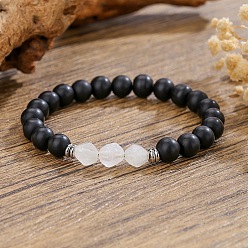 Хрусталь Богемные браслеты из натурального черного оникса и кварцевых кристаллов, выполненные из эластичной ткани., 2.17 дюйм (5.5 см)
