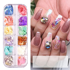 Couleur Mélangete Tranches de coquille, manucure nail art accessoires de décoration, couleur mixte, 12 couleurs / boîte