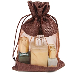 Седло Коричневый Сумка из искусственного льна из микрофибры, сумка на шнурке с бантиком из органзы, прямоугольные, седло коричневый, 23x16 см