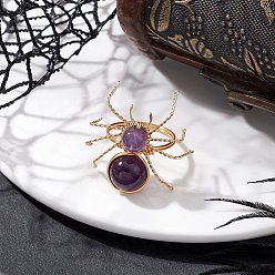 Аметист Природный аметист бисера кольца палец, паук, с золотой экологичной медной проволокой, внутренний диаметр: 18 мм