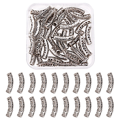 Antique Silver SUPERFINDING 40Pcs Brass Hollow Tube Beads, with Rhinestone, Antique Silver, 22x5mm