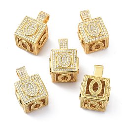 Letter O Кулоны из латуни с микропейвом и прозрачным фианитом, реальный 18 k позолоченный, куб с письмом, letter.o, 26x17x17 мм, отверстие : 5x8 мм