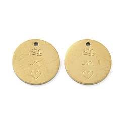 Heart Ion Plating(IP) 316L Stainless Steel Pendants, Real 18K Gold Plated, Flat Round Charm, Heart, 15x1.5mm, Hole: 1.3mm