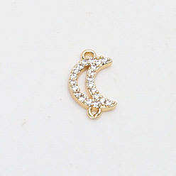 Луна Шармы-соединители из латуни с микропаве из прозрачного кубического циркония, золотые, луна, 14x8 мм