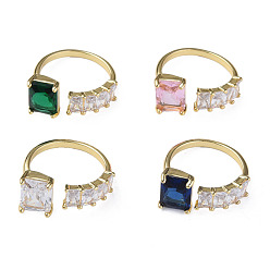 (52) Непрозрачная лаванда Прямоугольное открытое кольцо-манжета из кубического циркония, настоящие позолоченные украшения из латуни для женщин, без никеля , разноцветные, размер США 18 6 (1/4 мм)
