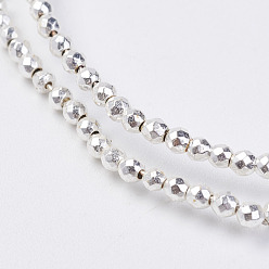 с Покрытием Серебра Немагнитные нити шарик синтетический гематит, граненые, круглые, со серебряным покрытием, 2 мм, отверстие : 0.5 мм, около 203 шт / нитка, 15.7 дюйм