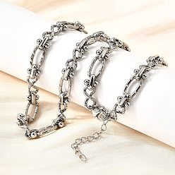 Нержавеющая Сталь Цвет 304 Овальные текстурированные цепочки из нержавеющей стали с бесконечными звеньями для женщин и мужчин, цвет нержавеющей стали, 15.75 дюйм(40см)+удлинитель: 48.5мм