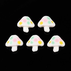 (404) Непрозрачное AB Кислое яблоко Непрозрачные акриловые бусины, с эмалью, гриб, цветочный белый, 17.5x19x11 мм, отверстие : 2.8 мм