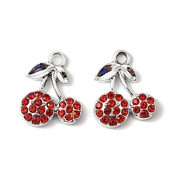 Серебро Подвески со стразами из сплава с УФ-покрытием, вишня, серебряные, 17x14x3.5 мм, отверстие : 2 мм