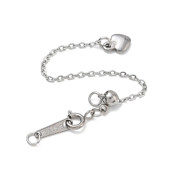 Stainless Steel Color 304 Stainless Steel Cable Chain Extenders, with Clasps and Heart Charms, Stainless Steel Color, 67mm
