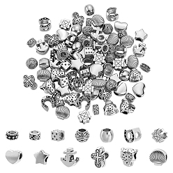 Античное Серебро 130 шт 13 стили европейские бусины из сплава в тибетском стиле, бусины с большим отверстием, без кадмия и без свинца, разнообразные, античное серебро, 7~14.5x7~12x5.4~9 мм, отверстие : 4~5 мм, 10 шт / стиль