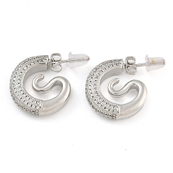 Платина Серьги-гвоздики из латунного микро-паве, хвост, платина, 18.5x4.5 мм