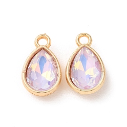 Lavender Alloy Glass Pendants, Teardrop Charms, Golden, Faceted, Lavender, 15.5x9.5x4.5mm, Hole: 1.8mm