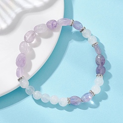 Смешанные камни Браслеты из натуральных бусин белого нефрита и лавандового аметиста круглой и самородной формы для женщин, с латунной прокладки Rhinestone, бусины : 6.5 мм, внутренний диаметр: 2.09 дюйм (5.3 см)