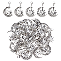 Античное Серебро 50шт. подвесные украшения в виде луны и солнца из сплава, с карабин-лобстерами , античное серебро, 58 мм