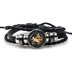 Стрелец Созвездие трехслойные многорядные браслеты из искусственной кожи, плетеные регулируемые браслеты, Стрелец, 7-1/8 дюйм (18 см)