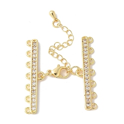 Настоящее золото 18K Удлинитель цепи из латуни с прозрачным кубическим цирконием, стойки покрытие, долговечный, без свинца и без кадмия, прямоугольные, реальный 18 k позолоченный, 69 мм, отверстие : 1.2 мм